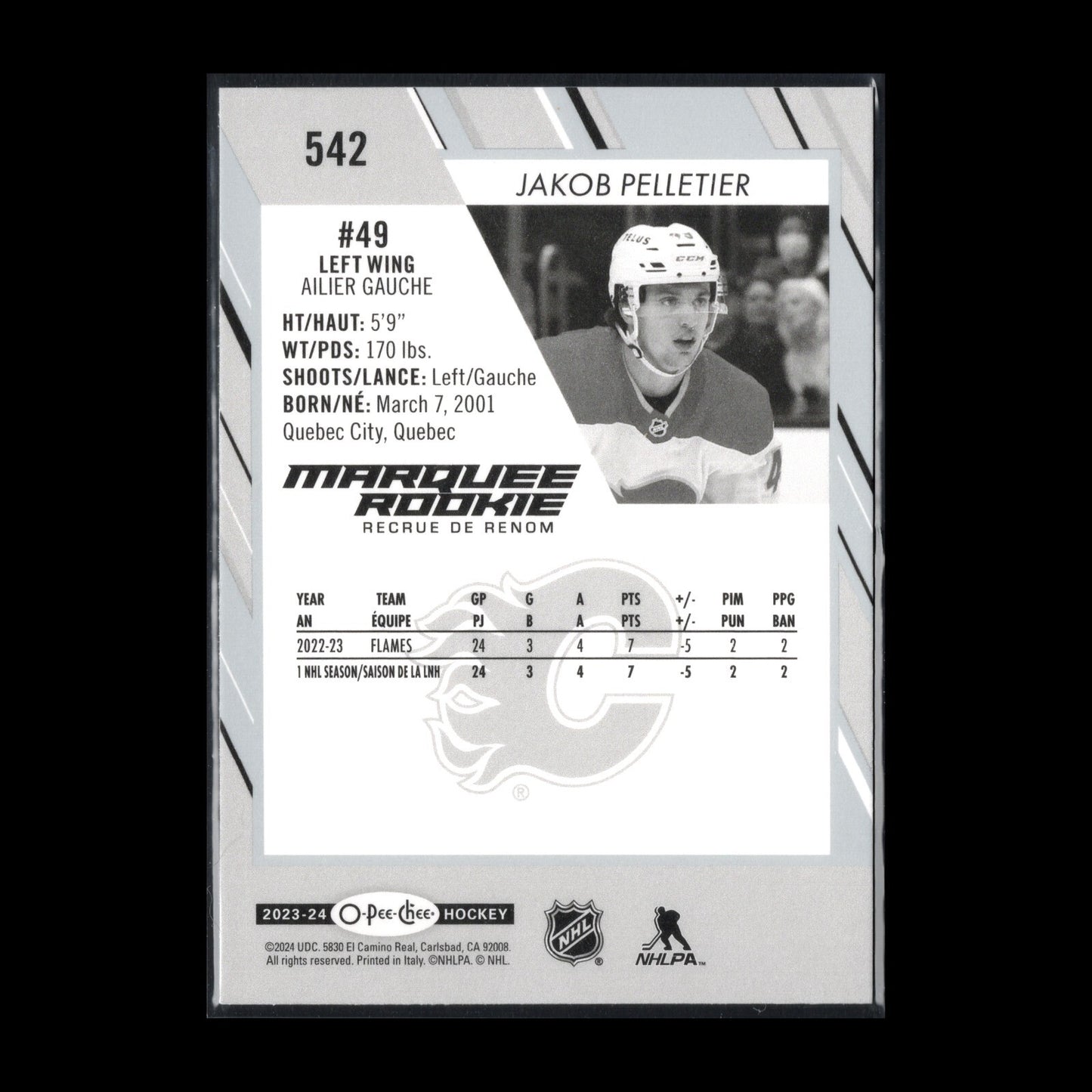 2023-24 O-Pee-Chee JAKOB PELLETIER #542 Marquee rookie RC - Calgary Flames