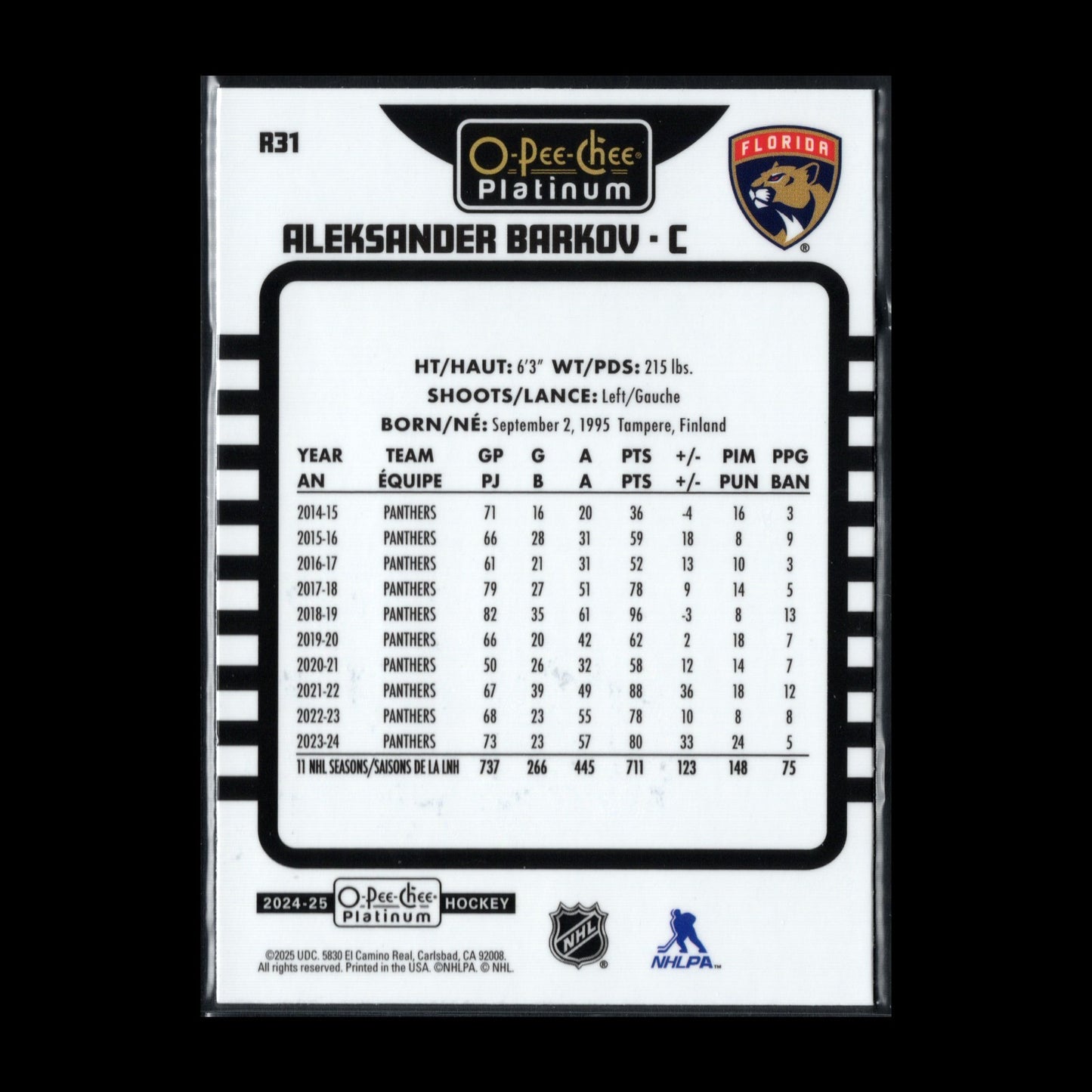 2024-25 O-Pee-Chee Platinum ALEKSANDER BARKOV #R31 Retro - Florida Panthers