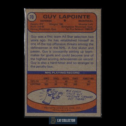 1974-75 Topps GUY LAPOINTE #70 Montreal Canadiens