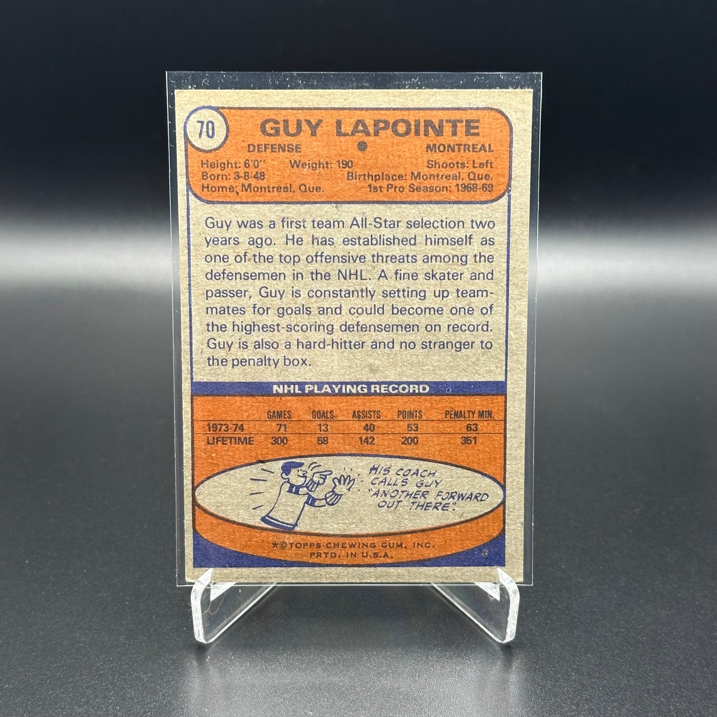1974-75 Topps GUY LAPOINTE #70 Montreal Canadiens
