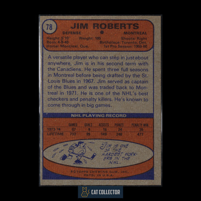 1974-75 Topps JIM ROBERTS #78 Montreal Canadiens