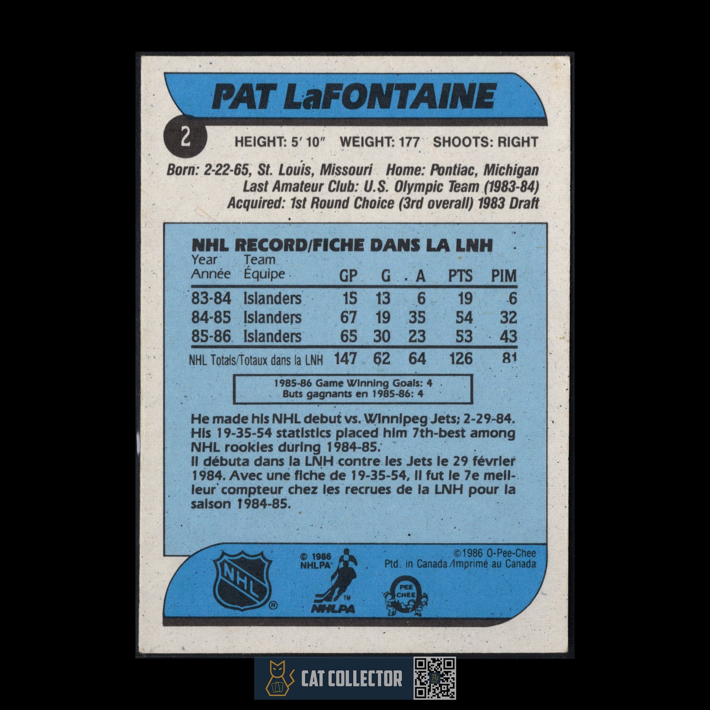1986-87 O-Pee-Chee PAT LAFONTAINE #2