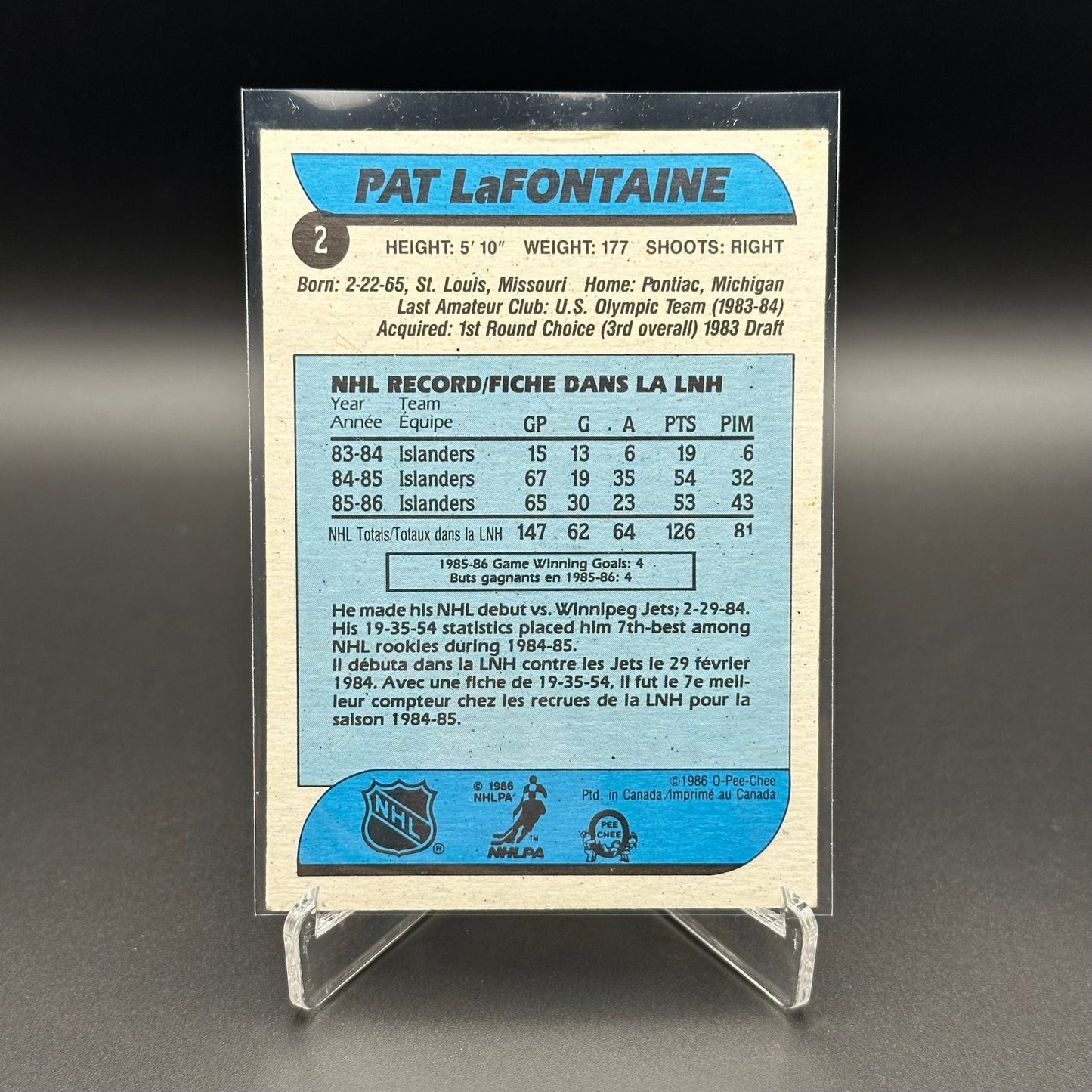 1986-87 O-Pee-Chee PAT LAFONTAINE #2