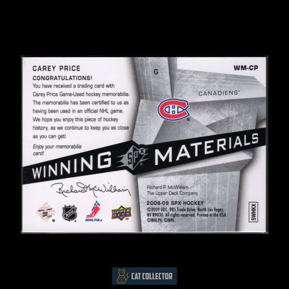 2008-09 Upper Deck SPx CAREY PRICE #WM-CP Winning Materials Jersey