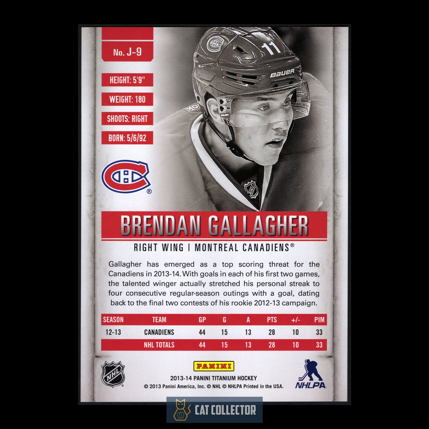 2013-14 Panini Titanium BRENDAN GALLAGHER #J-9 Jumbo Rookie RC