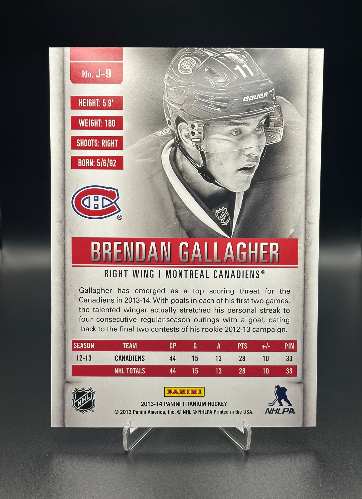 2013-14 Panini Titanium BRENDAN GALLAGHER #J-9 Jumbo Rookie RC