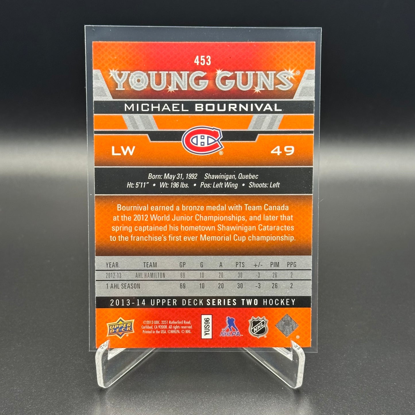 2013-14 UD Series 2 MICHAEL BOURNIVAL #453 Young guns RC