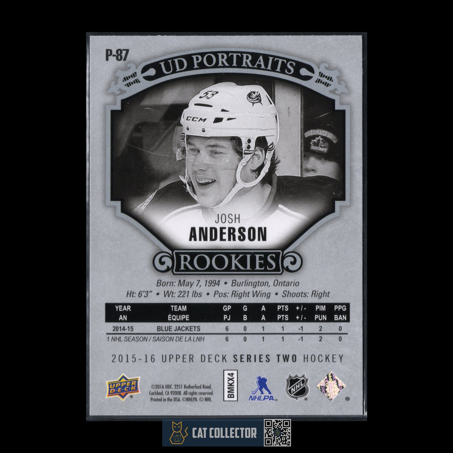 2015-16 Upper Deck Series 2 JOSH ANDERSON #P-87 UD Portraits Rookies RC