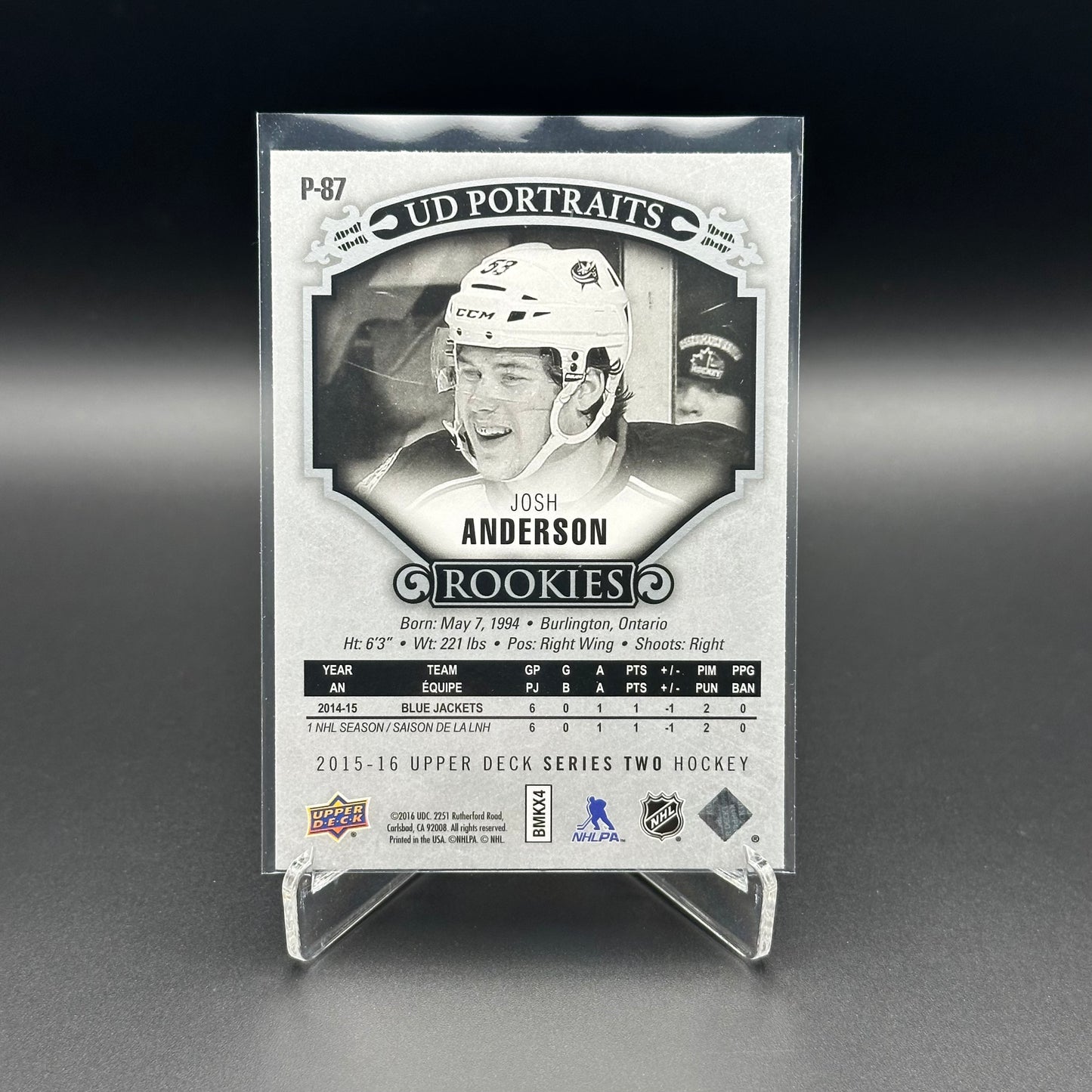 2015-16 Upper Deck Series 2 JOSH ANDERSON #P-87 UD Portraits Rookies RC