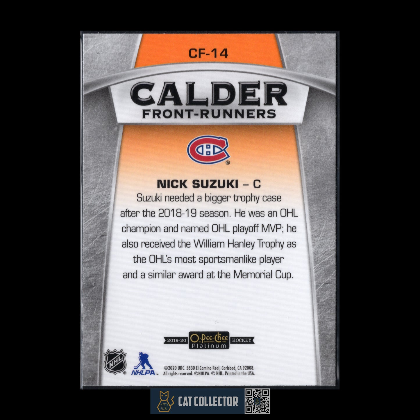 2019-20 O-Pee-Chee Platinum NICK SUZUKI #CF-14 Calder Front-Runners Rookie RC