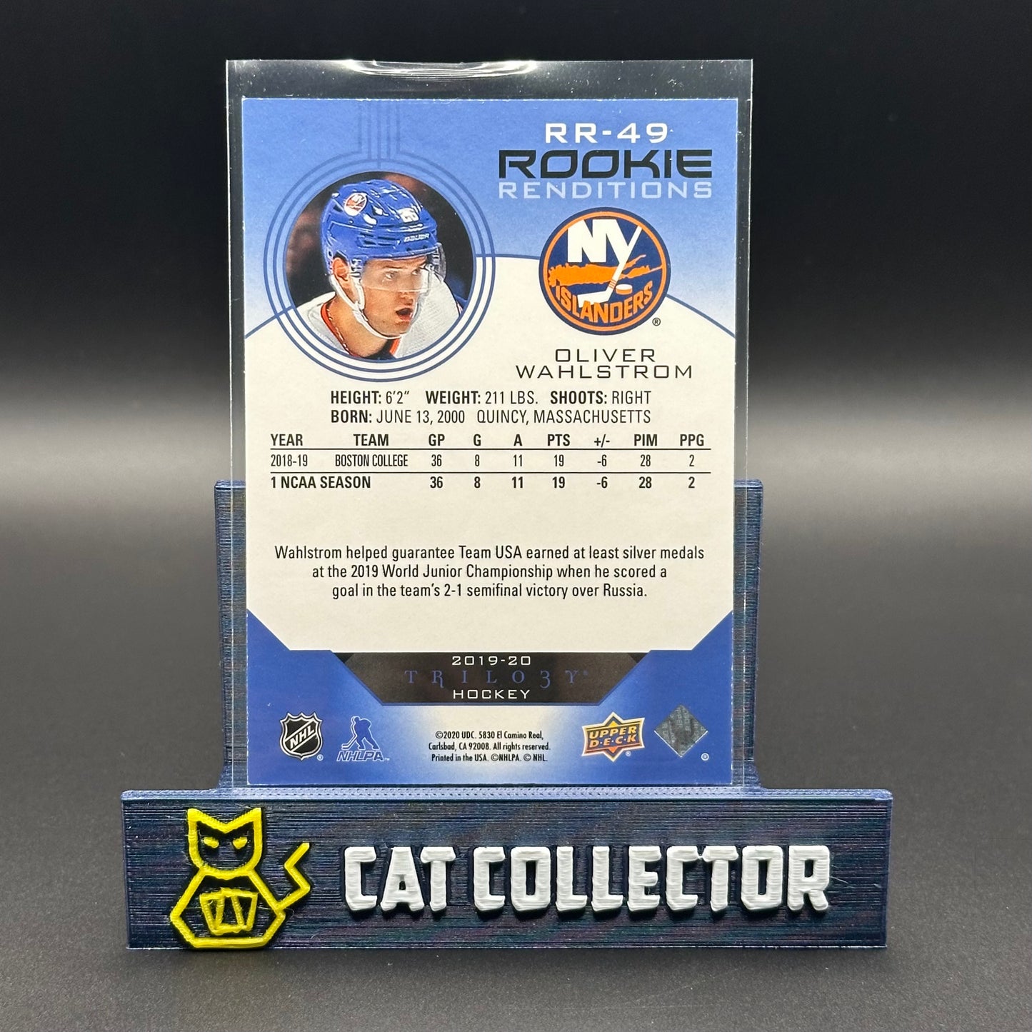 2019-20 UD Trilogy OLIVER WAHLSTROM #RR-49 Rookie Renditions Blue /399 RC