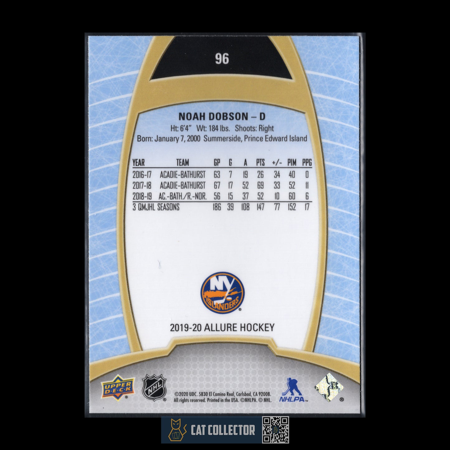 2019-20 UD Allure NOAH DOBSON #95 Rookie RC