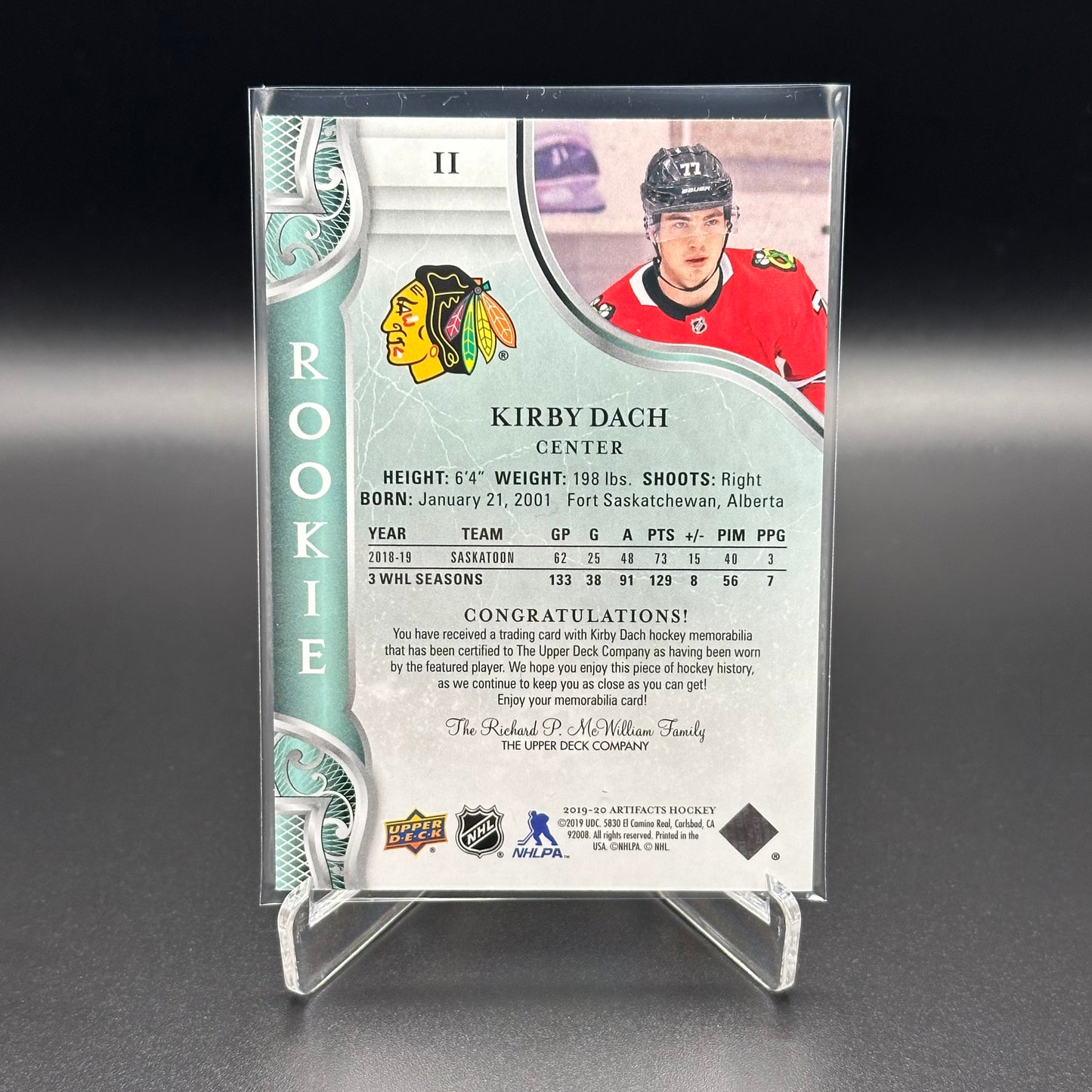 2019-20 Upper Deck Artifacts KIRBY DACH #II Rookie Relics Gold Dual Jersey RC /399