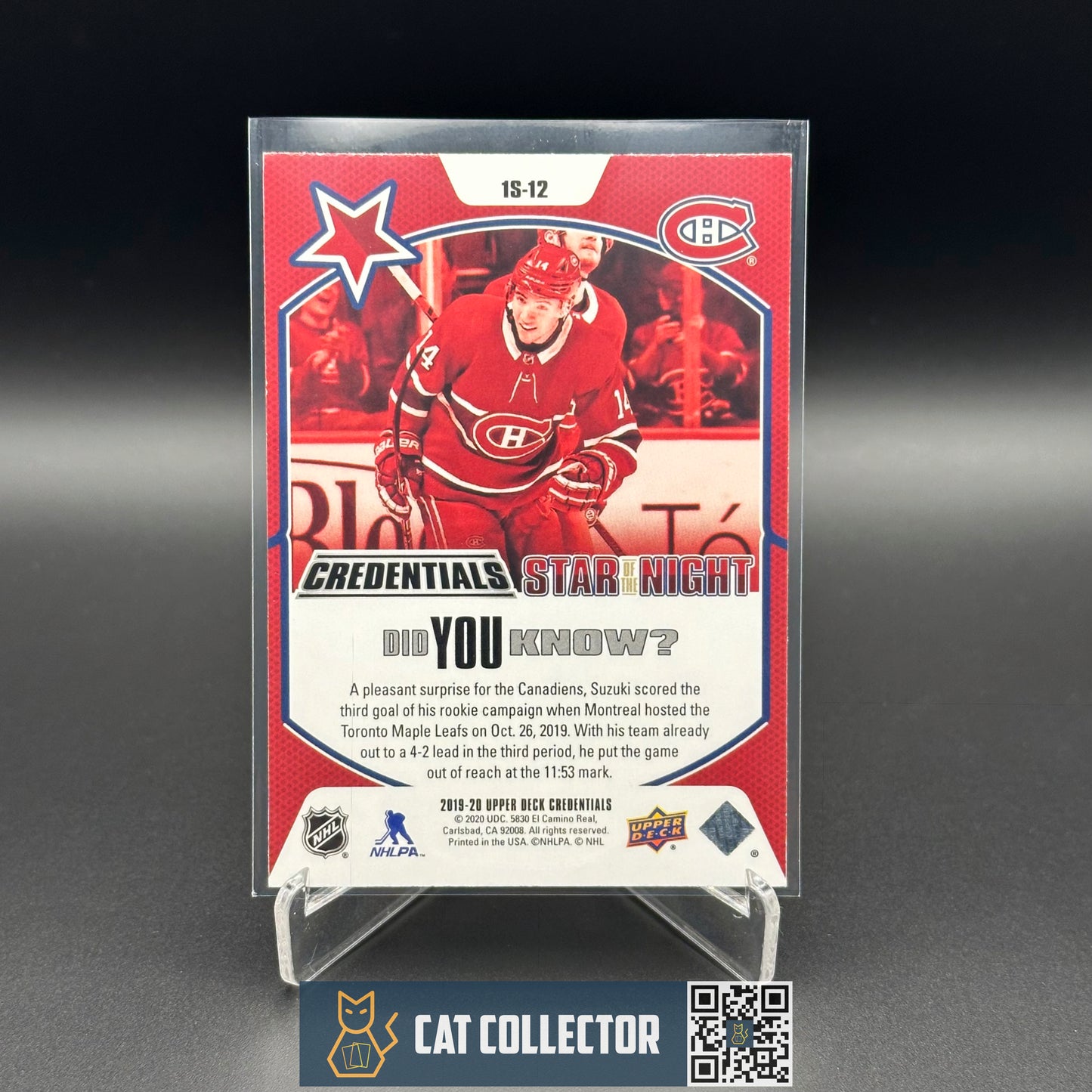 2019-20 Upper Deck Credentials NICK SUZUKI #1S-12 Star of the Night Rookie RC