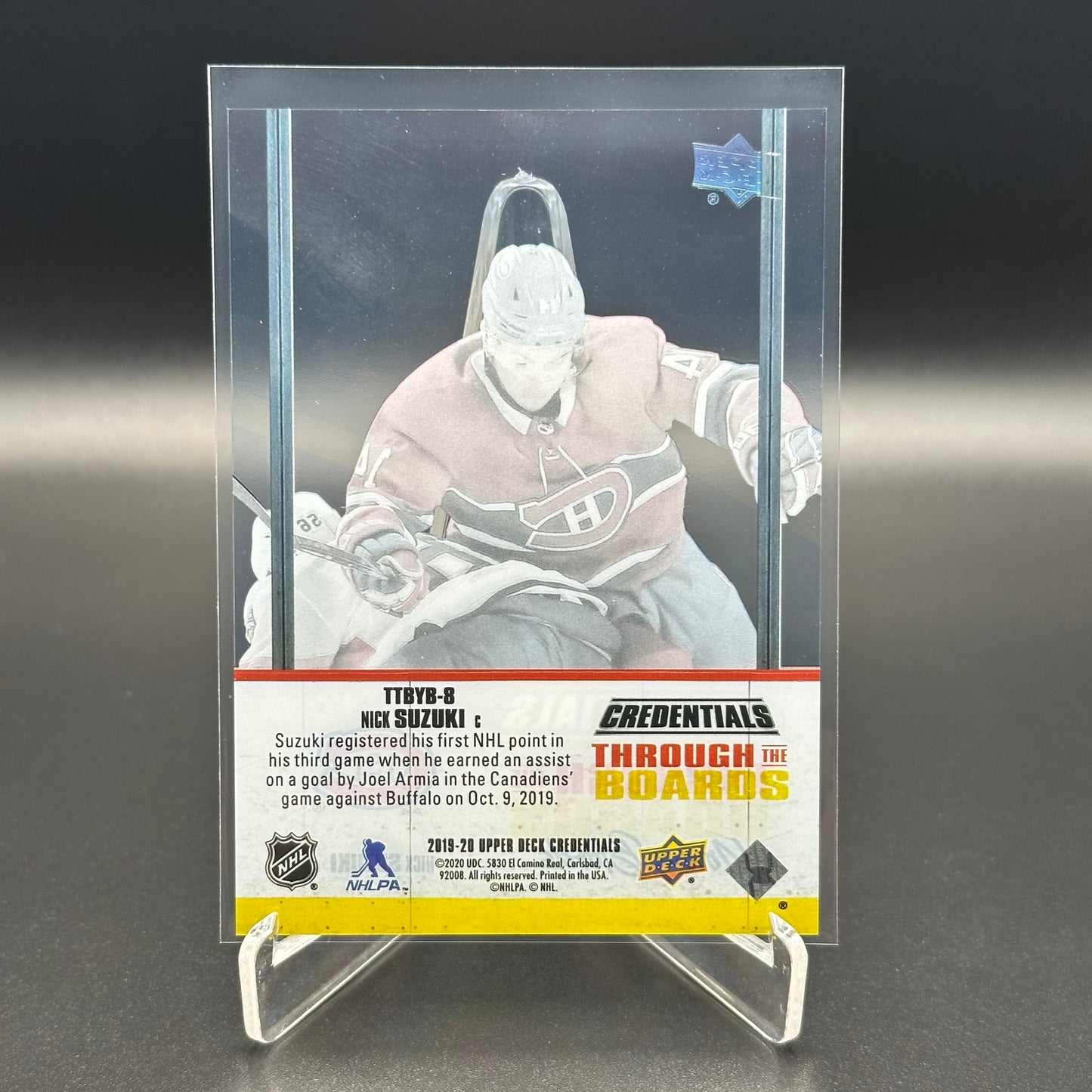 2019-20 UD Credentials NICK SUZUKI #TTBYB-8 Through the Boards Young Bloods RC