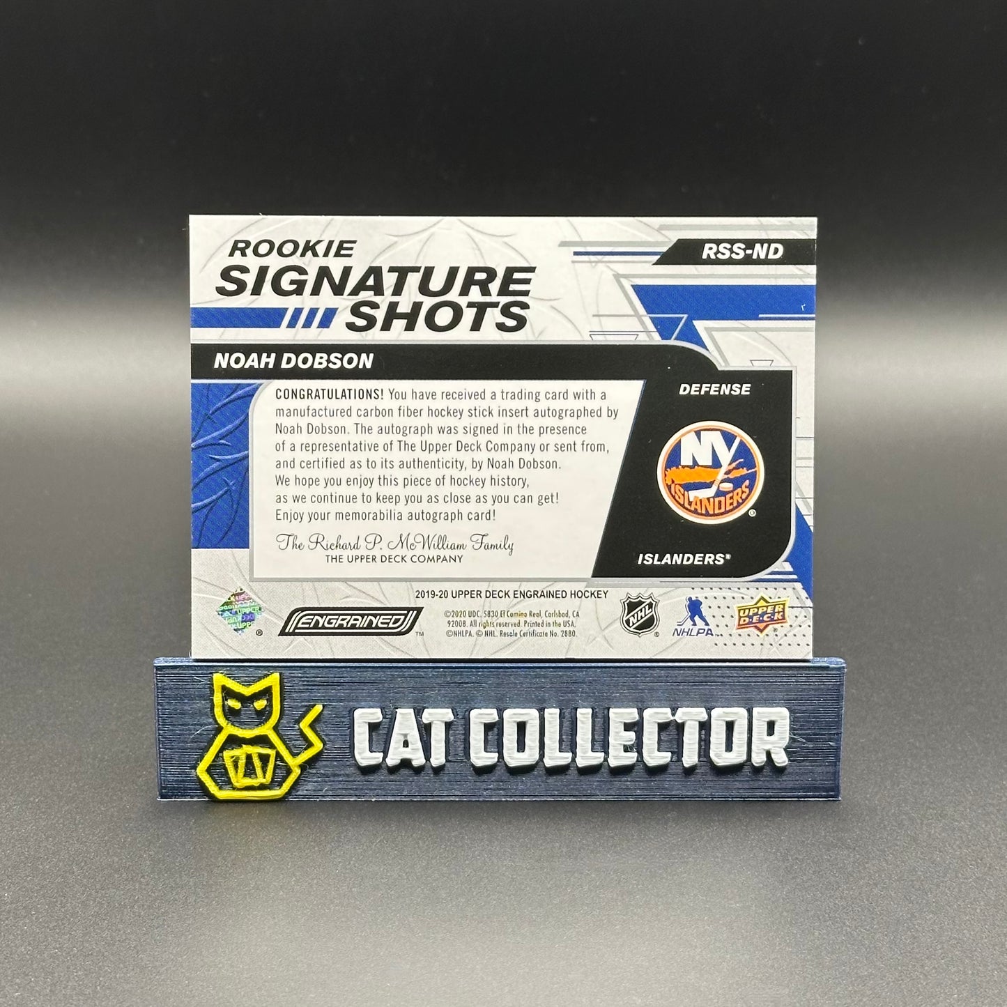 2019-20 UD Engrained NOAH DOBSON #RSS-ND Rookie Signature Shots Red Stick RC /99