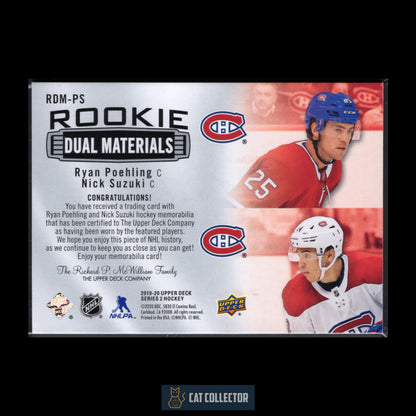 2019-20 UD Series 2 NICK SUZUKI / RYAN POEHLING #RDM-PS Rookie Dual Materials RC Jersey