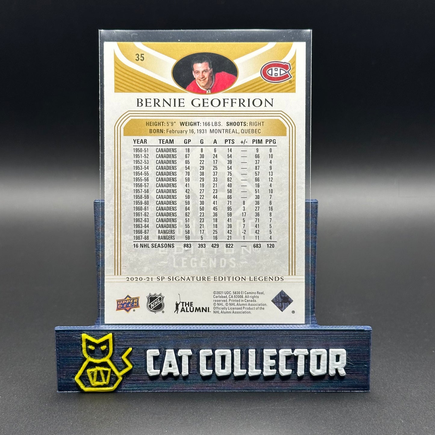 2020-21 UD SP Signature Editions Legends BERNIE GEOFFRION #35 Gold Foil
