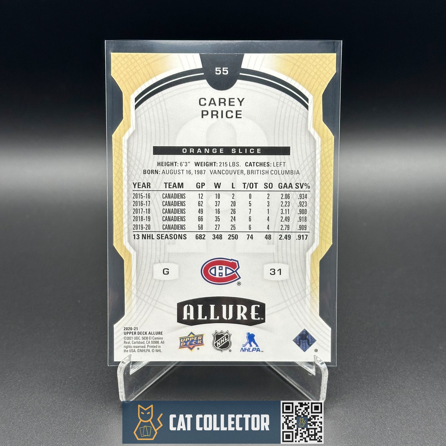 2020-21 UD Allure CAREY PRICE #55 Orange Slice