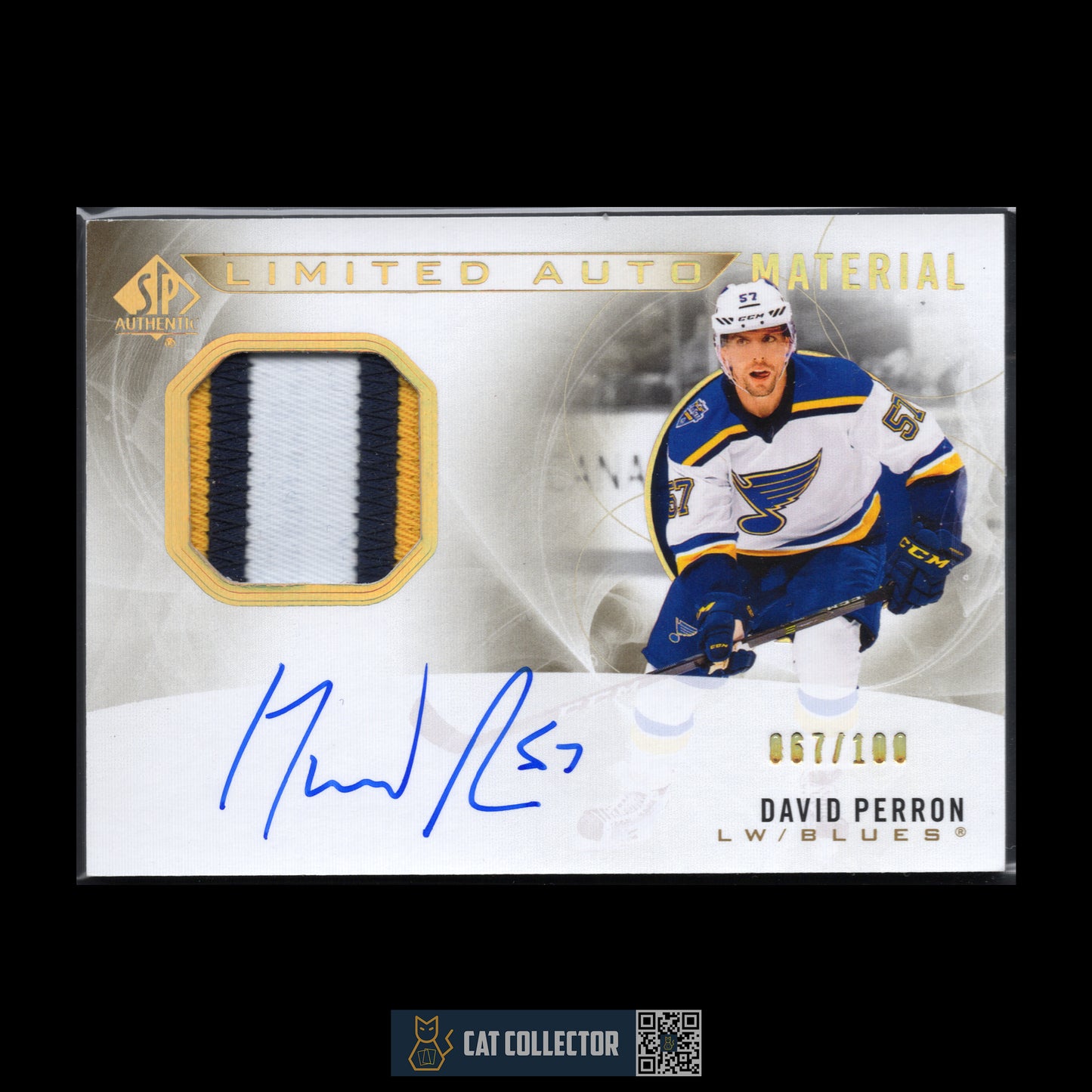 2020-21 UD SP Authentic DAVID PERRON #LAM-DP Limited Auto Material /100 Patch