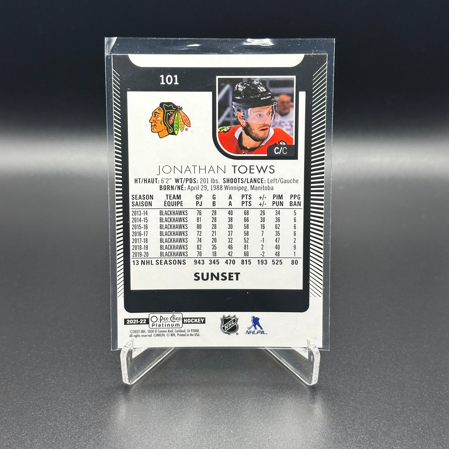 2021-22 O-Pee-Chee Platinum JONATHAN TOEWS #101 Sunset