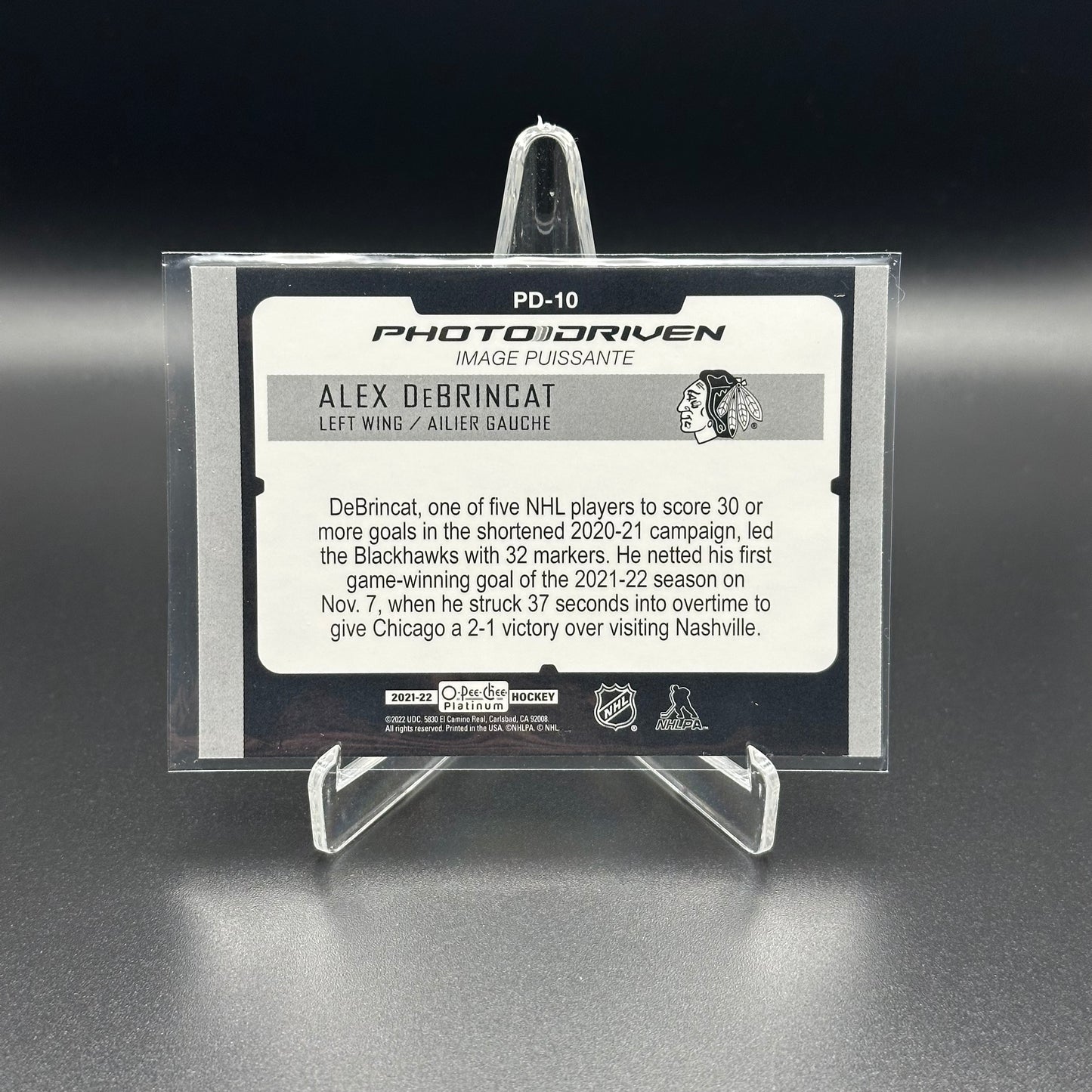 2021-22 O-Pee-Chee Platinum ALEX DEBRINCAT #PD-10 Photo Driven
