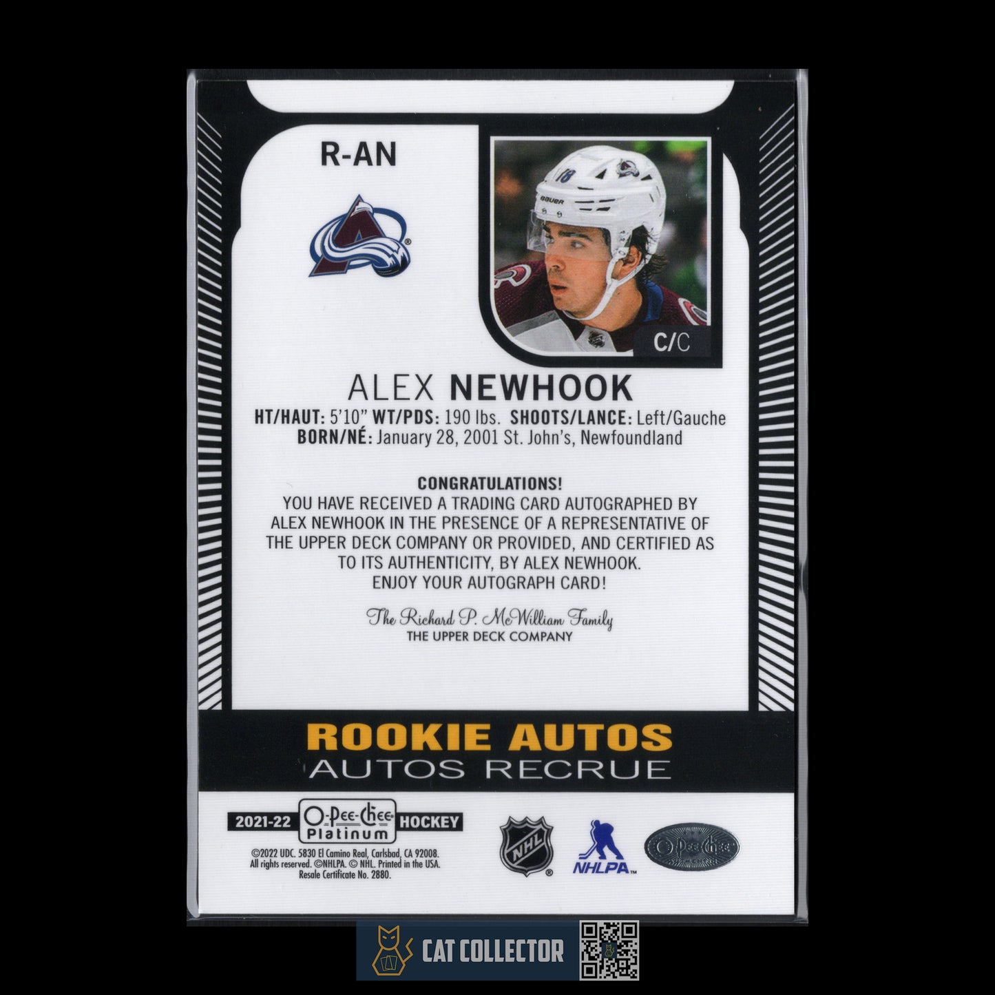 2020-21 O-Pee-Chee Platinum ALEX NEWHOOK #R-AN Rookie Auto RC