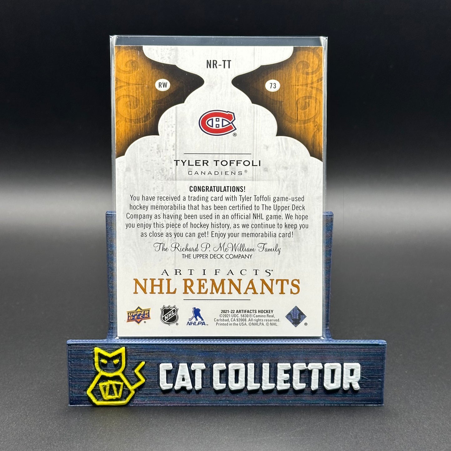 2021-22 UD Artifacts TYLER TOFFOLI #NR-TT NHL Remnants Jersey