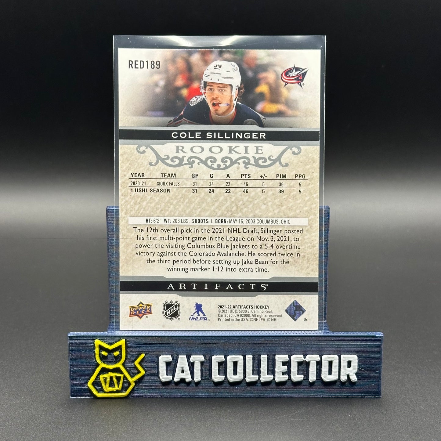 2021-22 UD Artifacts COLE SILLINGER #RED189 Extended Rookie RC /999