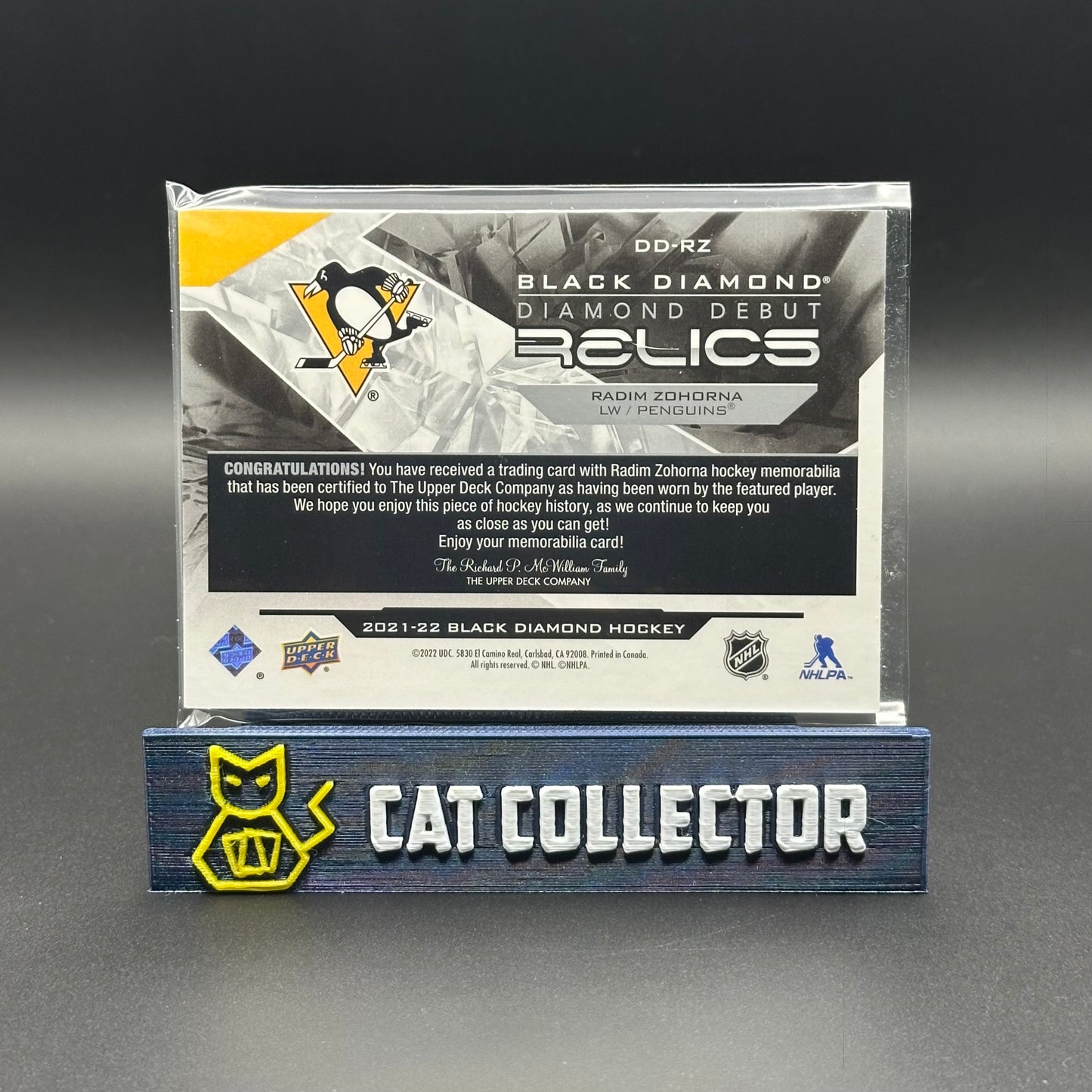 2021-22 UD Black Diamonds RADIM ZOHORNA #DD-RZ Diamond Debut Relics RC Jersey