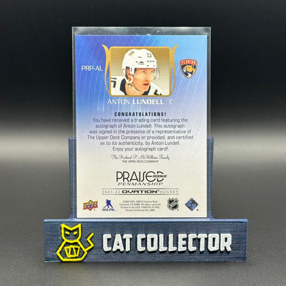 2021-22 UD Ovation ANTON LUNDELL #PRP-AL Praised Rookie Penmanship Gold Auto RC 1/25 First Print!