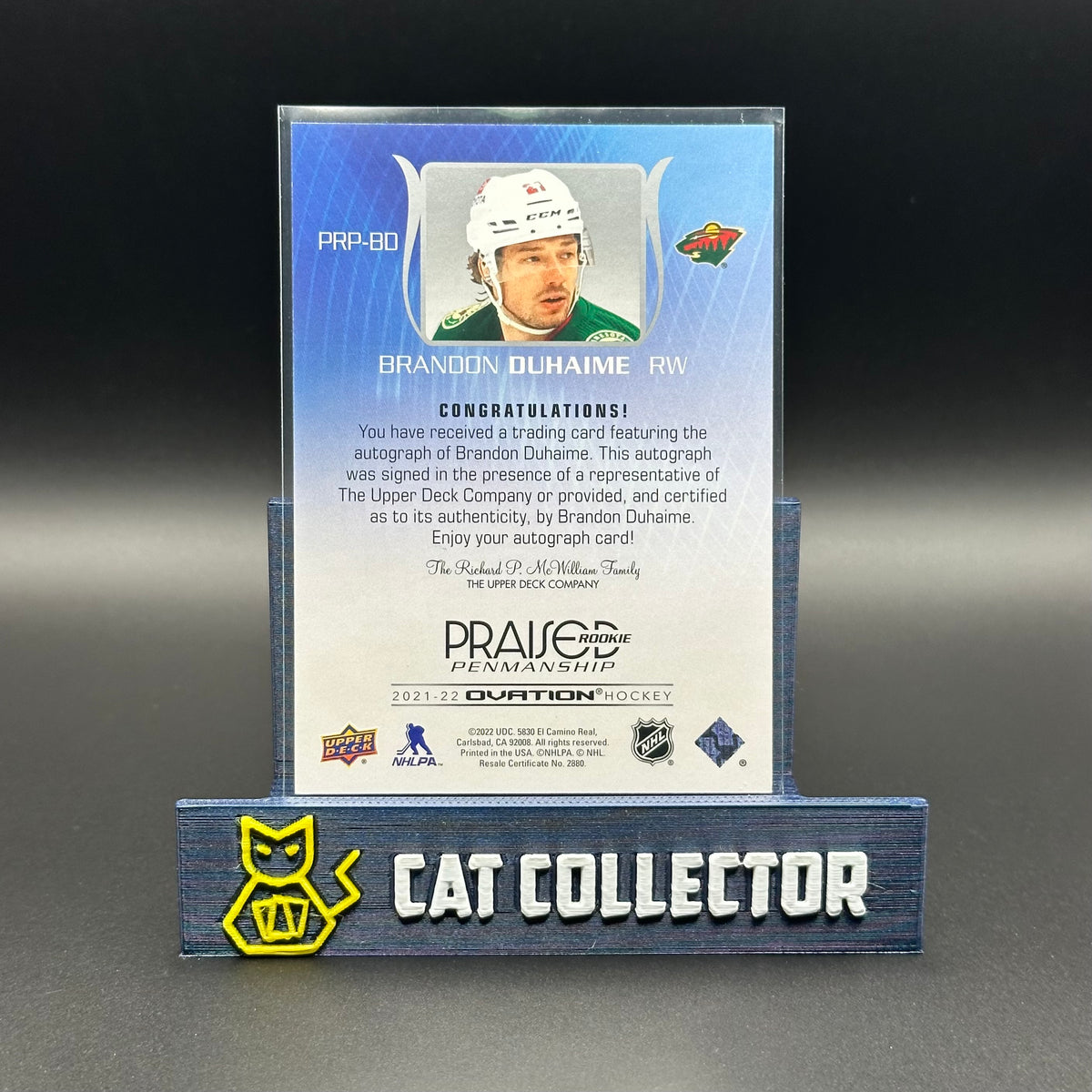 2021-22 UD Ovation BRANDON DUHAIME #PRP-BD Praised Rookie Penmanship Auto