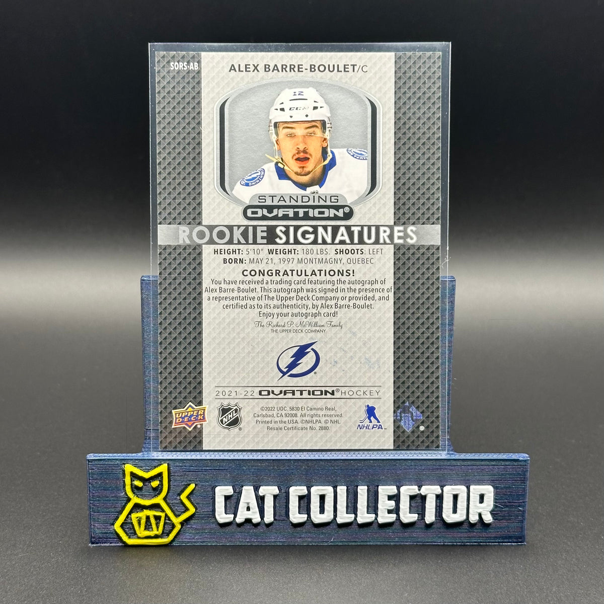 2021-22 UD Ovation ALEX BARRE-BOULET #SORS-AB Standing Rookie Signatures /100 Auto RC