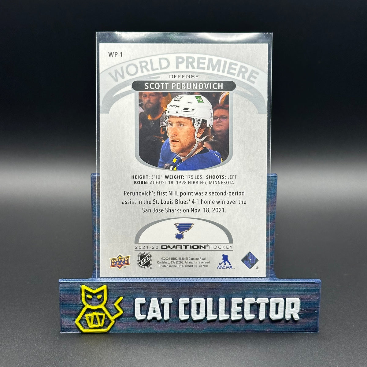2021-22 UD Ovation SCOTT PERUNOVICH #WP-1 World Premiere Rookie RC