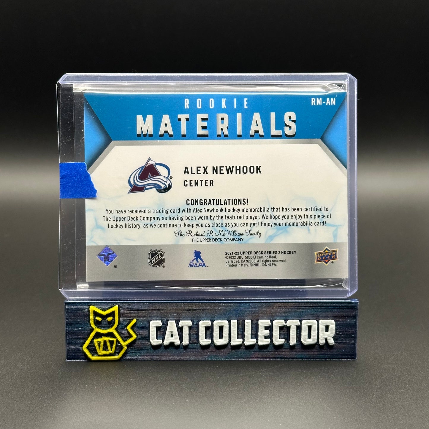 2021-22 UD Series 2 ALEX NEWHOOK #RM-AN Rookie Materials Patch /25