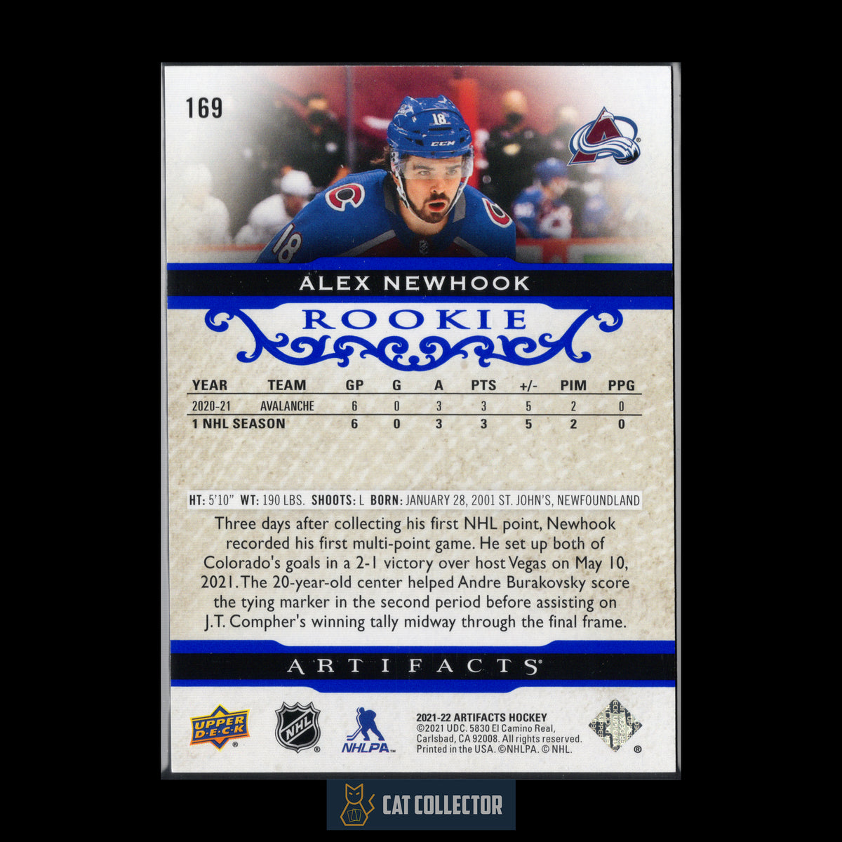 2021-21 Upper Deck Artifacts ALEX NEWHOOK #169 Royal Blue RC /199