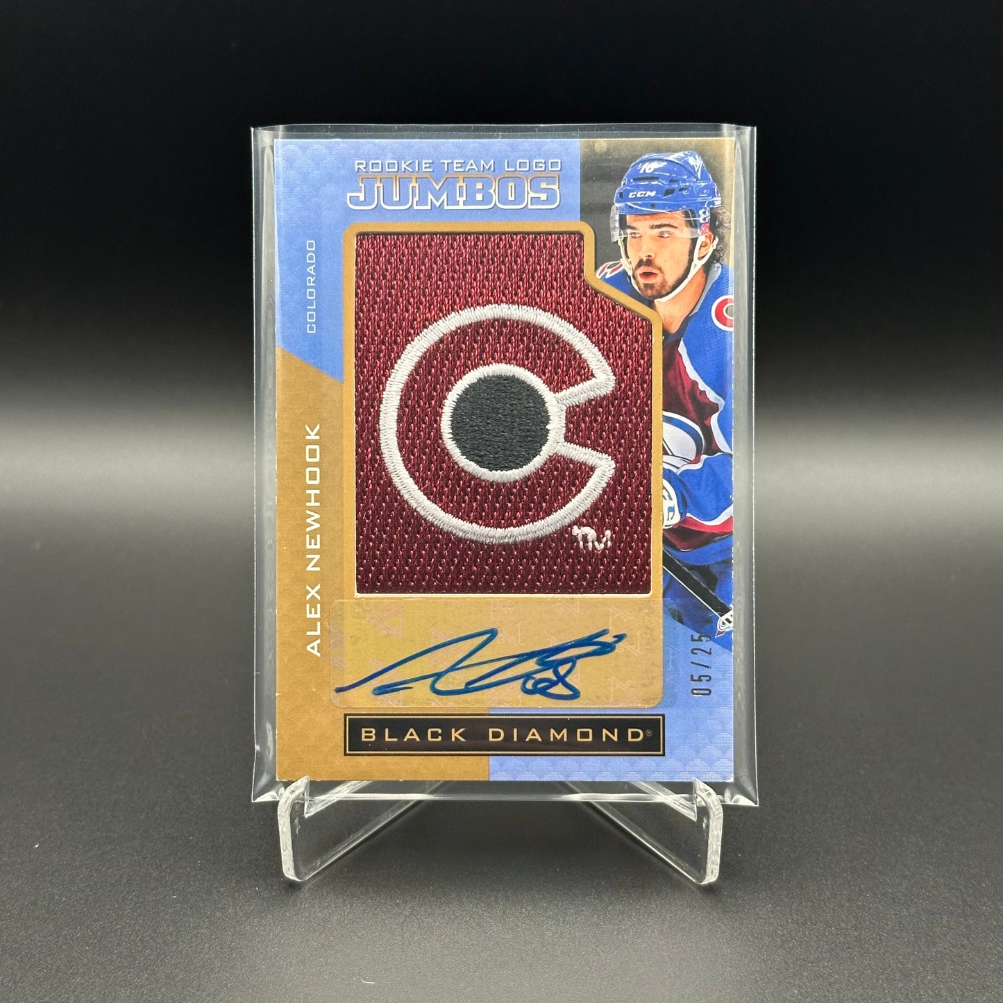 2021-22 UD Black Diamond ALEX NEWHOOK #RTL-AN Rookie Team Logo Jumbos RC /25 Auto Patch
