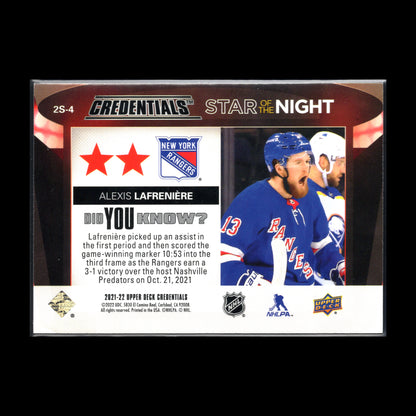 2021-22 Upper Deck Credentials ALEXIS LAFRENIERE #2S-4 Second Star of the Night
