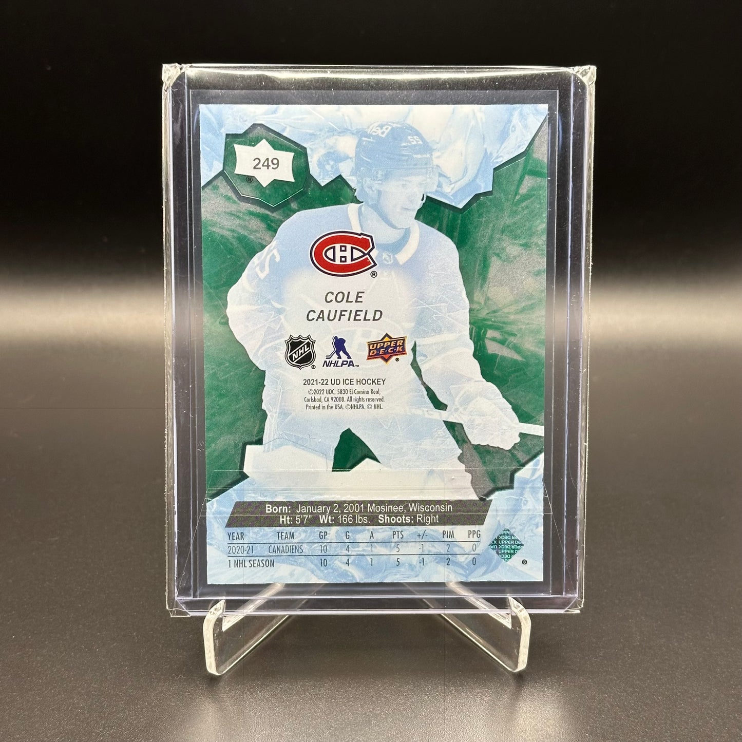 2021-22 Upper Deck Ice COLE CAUFIELD #249 Ice Premieres Green RC /799
