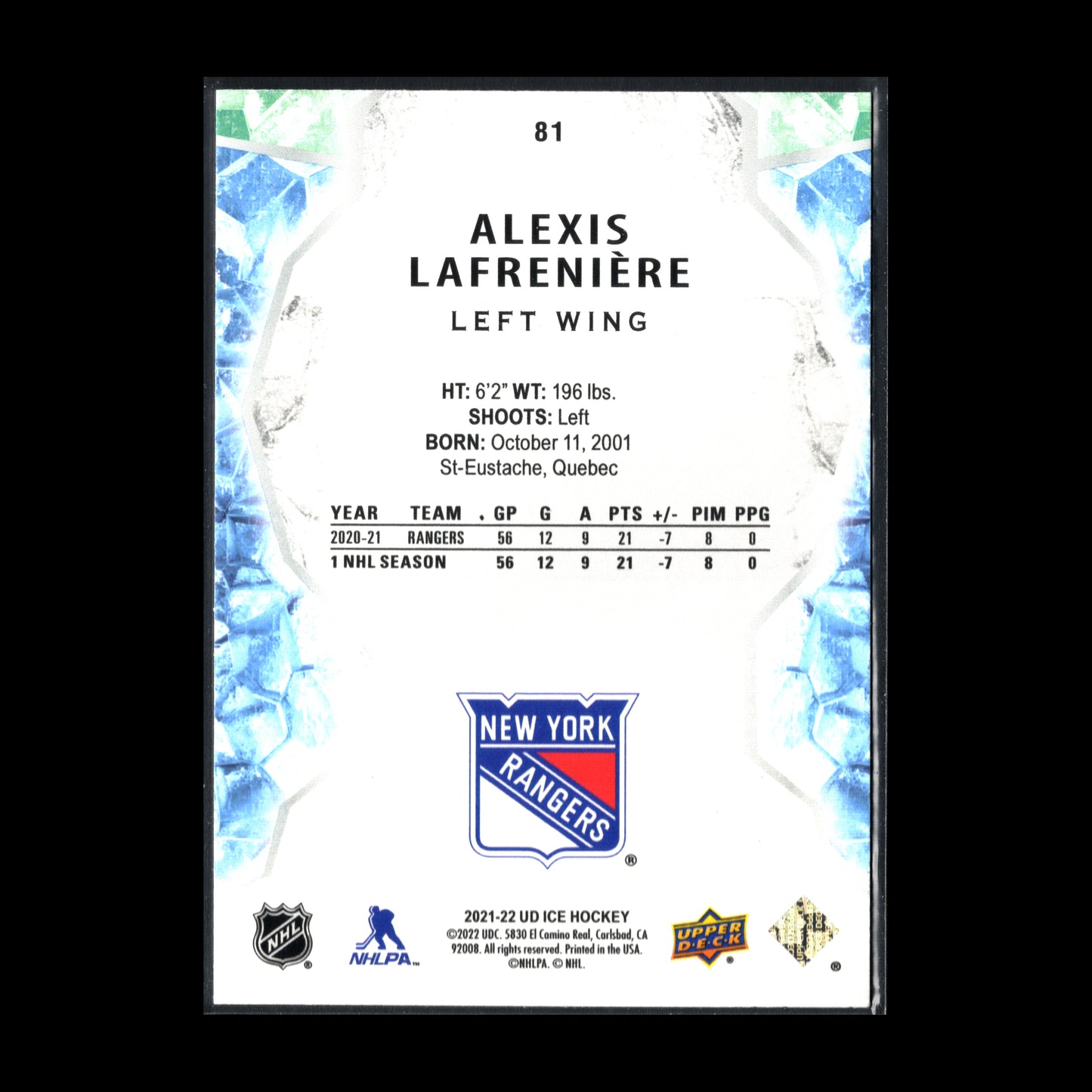 2021-22 Upper Deck Ice ALEXIS LAFRENIERE #81 Gold