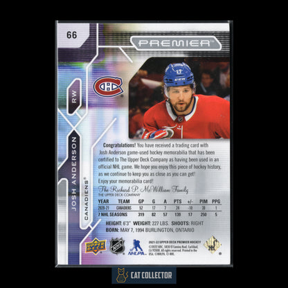 2021-22 Upper Deck Premier JOSH ANDERSON #66 Jersey