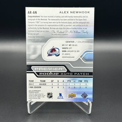 2021-22 UD Premier ALEX NEWHOOK #AR-AN Rookie Auto Patch RC /249