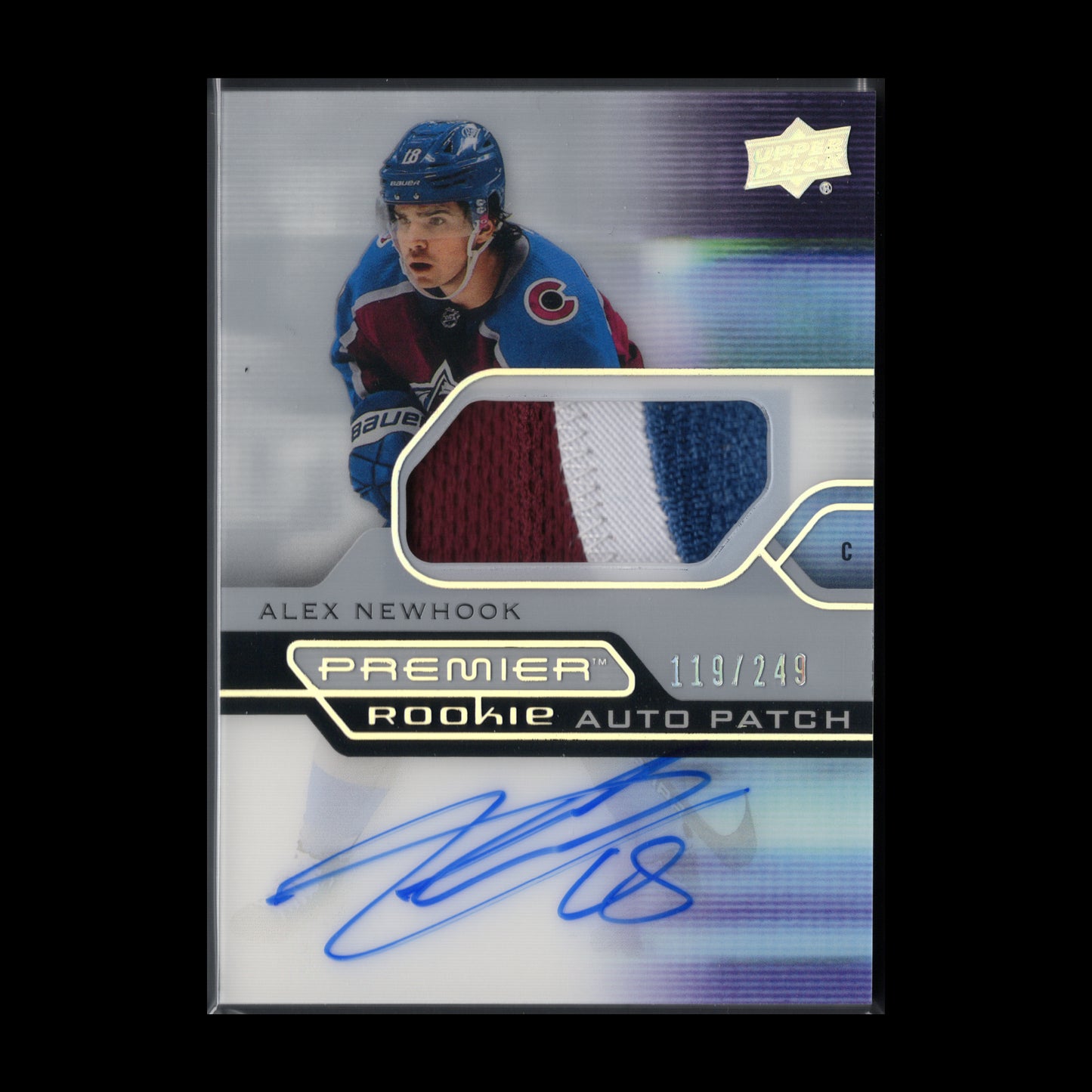 2021-22 UD Premier ALEX NEWHOOK #AR-AN Rookie Auto Patch RC /249