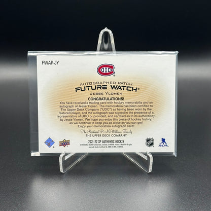 2021-22 Upper Deck SP Authentic JESSE YLONEN #FWAP-JY Autographed-Patch Future Watch RC /100 Auto