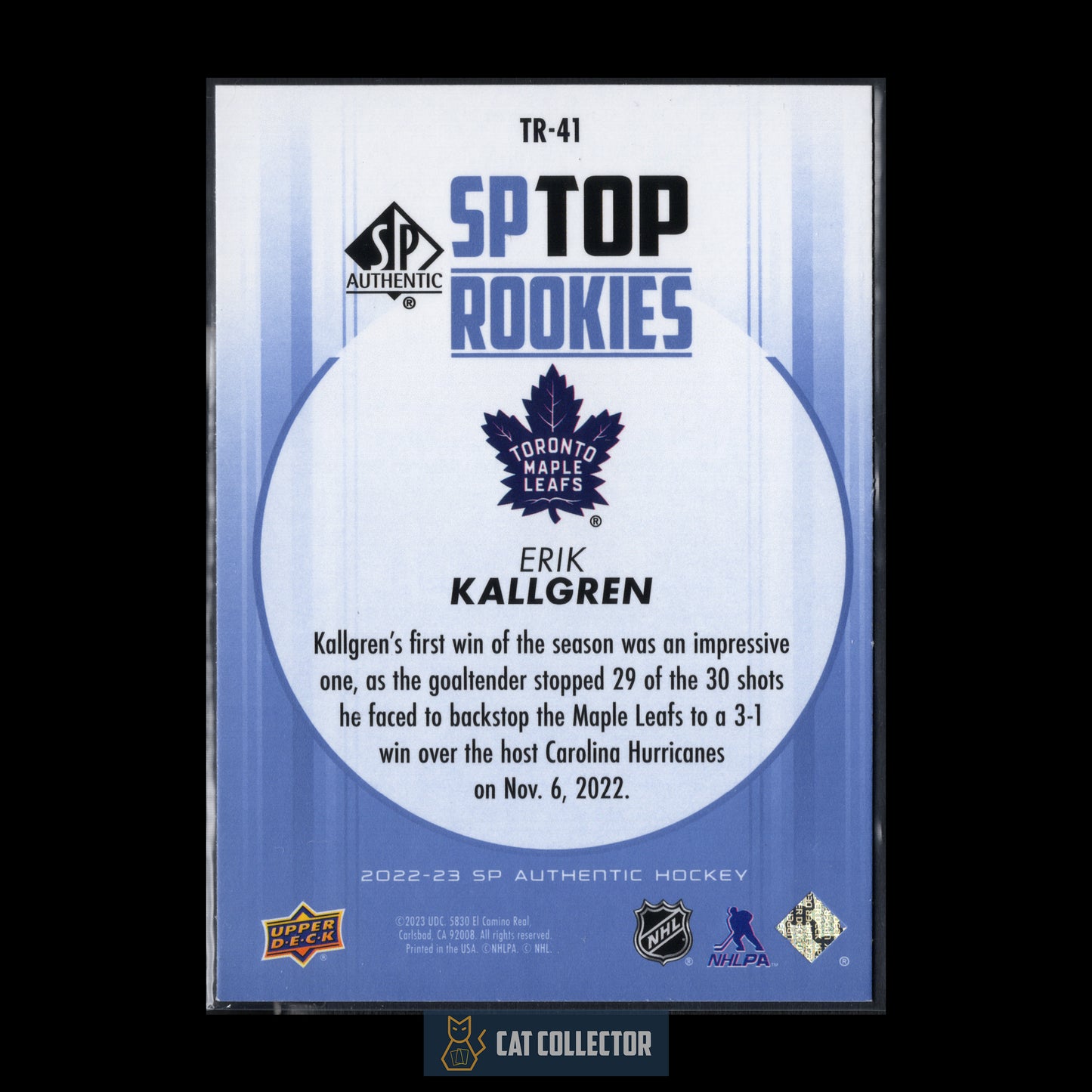 2021-22 Upper Deck SP Authentic ERIK KALLGREN #TR-41 SP Top Rookies RC