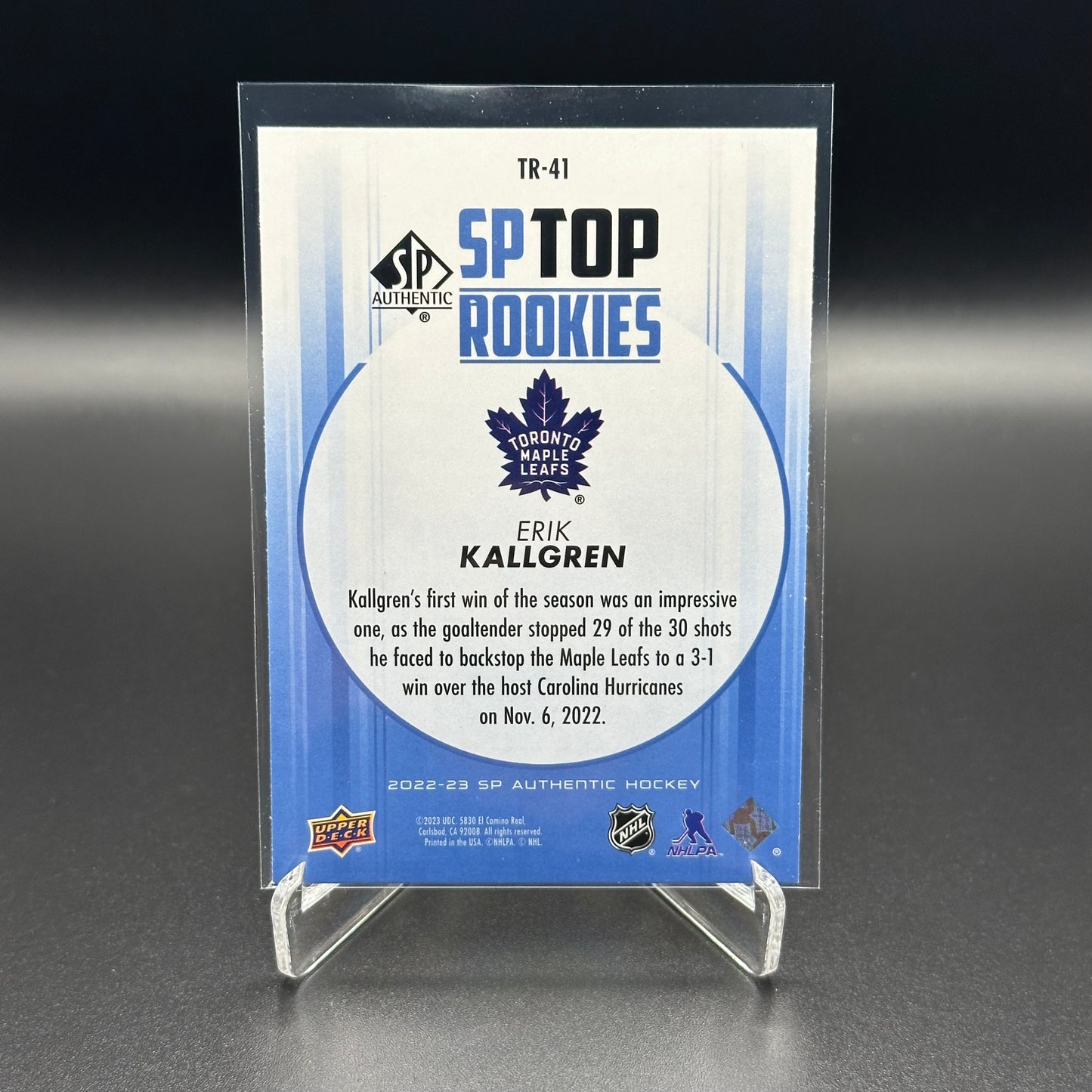 2021-22 Upper Deck SP Authentic ERIK KALLGREN #TR-41 SP Top Rookies RC
