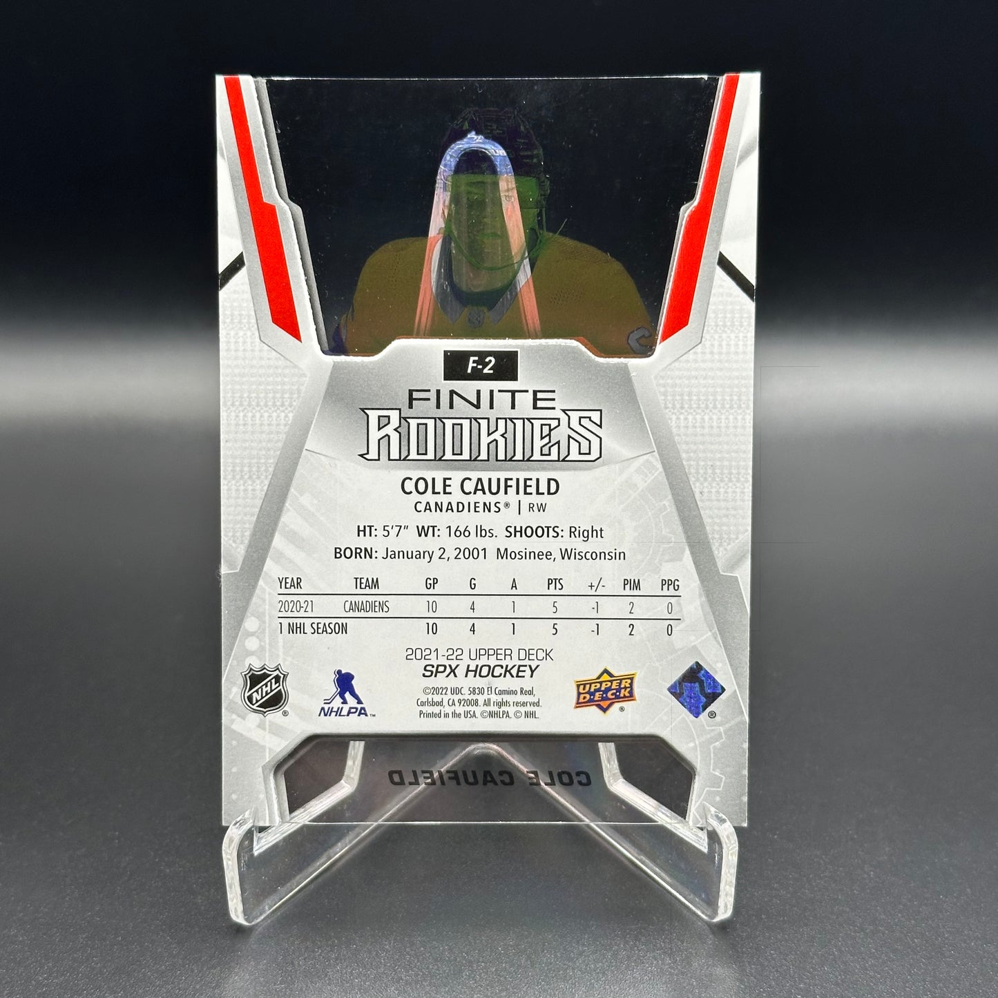 2021-22 UD SPx COLE CAUFIELD #F2 Radiance F/X Gold RC /299