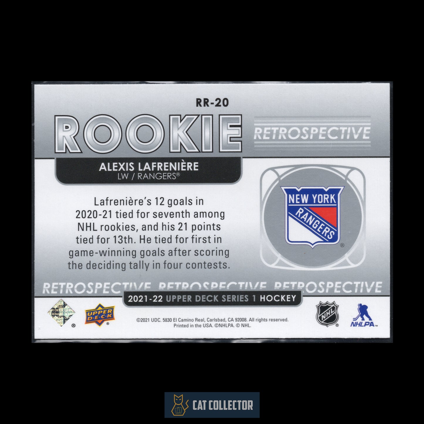 2021-22 Upper Deck Series 1 ALEXIS LAFRENIERE #RR-20 Rookie Retrospective