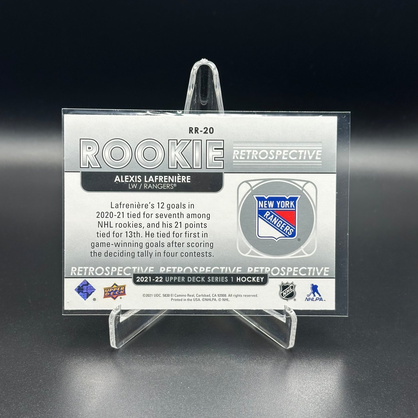 2021-22 Upper Deck Series 1 ALEXIS LAFRENIERE #RR-20 Rookie Retrospective