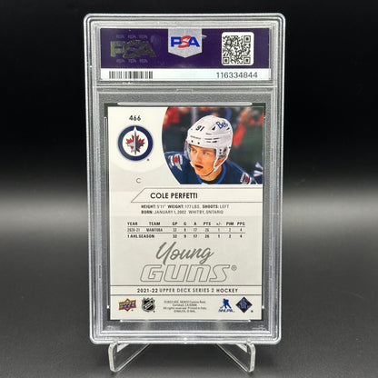 2021-22 Upper Deck Series 2 COLE PERFETTI #466 Young guns RC PSA 10